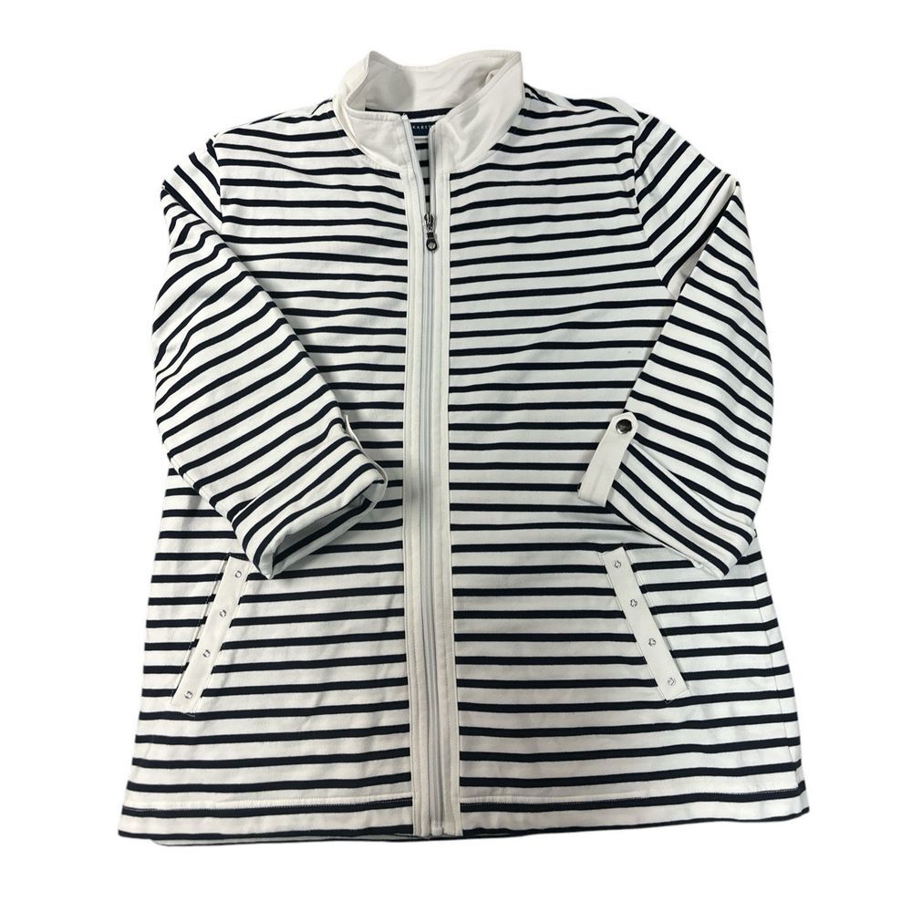Karen Scott Sport French Terry Striped Jacket Blue/White‎ • Size Large